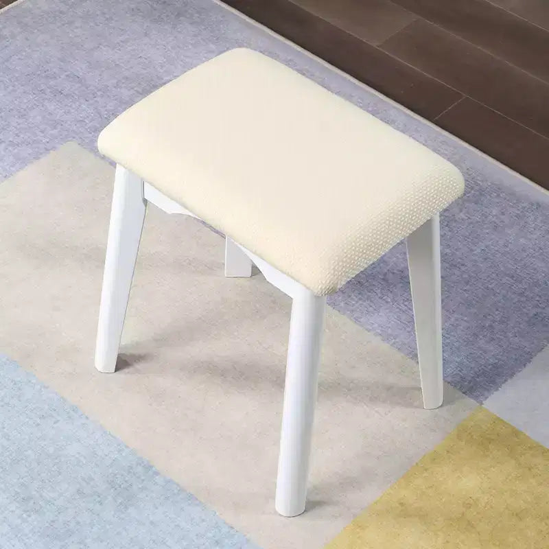 Coiffeuse de Maquillage Moderne avec Miroir Rond, Rangement Organisé, Tabouret Assorti pour Chambre à Coucher, Finition Blanche, Conception Gain de Place