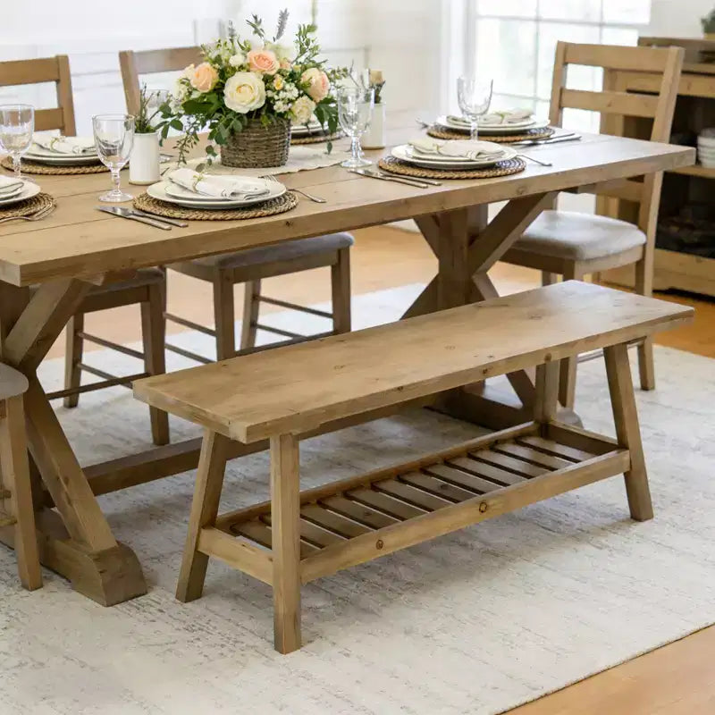 Banc d'entrée GDFStudio Eoghan 43 en bois massif de style campagnard avec étagère de rangement ouverte