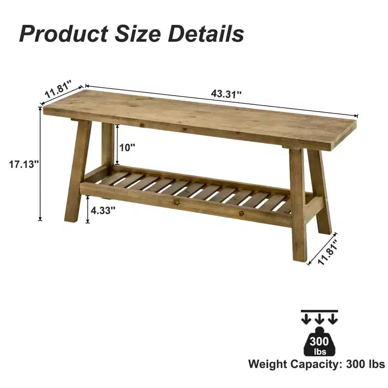 Banc d'entrée GDFStudio Eoghan 43 en bois massif de style campagnard avec étagère de rangement ouverte