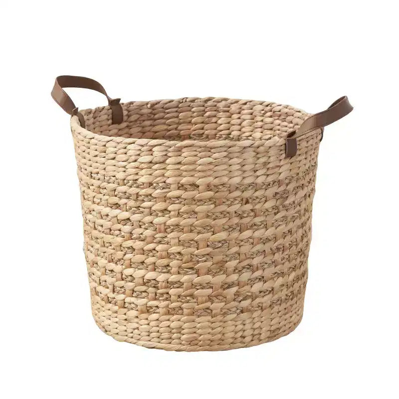 Panier de rangement rond en résine tressée noire avec poignées 33 x 33 x 26 cm – Organisateur polyvalent pour serviettes, jouets, magazines et décoration intérieure