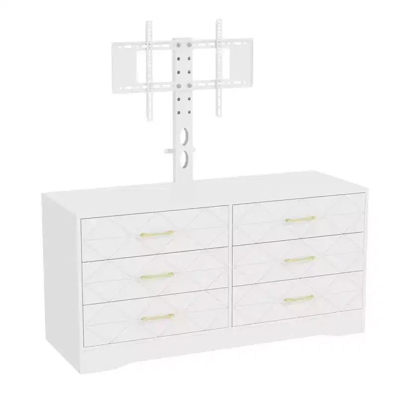 6 Drawer TV Stand with Mount for 32-80 Inch TVs, Wood Entertainment Center with Adjustable Height, Media Console Storage
