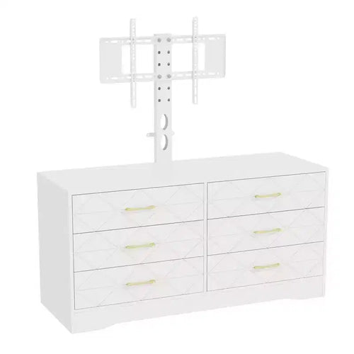 6 Drawer TV Stand with Mount for 32-80 Inch TVs, Wood Entertainment Center with Adjustable Height, Media Console Storage