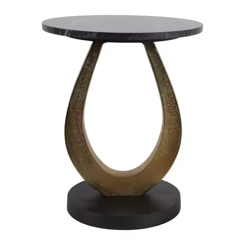 Table basse et d'appoint ronde pour petits espaces - Design à base incurvée avec plateau en bois pour la décoration du salon, de la chambre et de la maison - 22, doré et noir