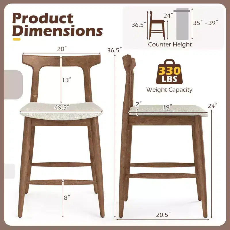 Lot de 2 tabourets de bar Costway hauteur comptoir avec dossiers incurvés et sièges rembourrés