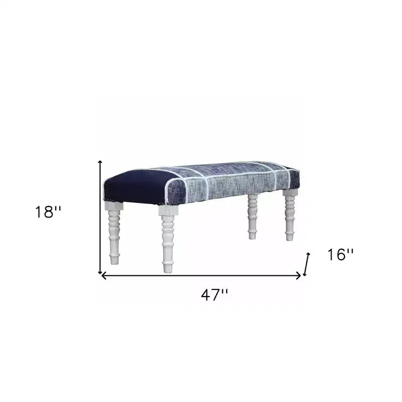 Banc rembourré HomeRoots 47 avec pieds blancs texturés bleu et gris