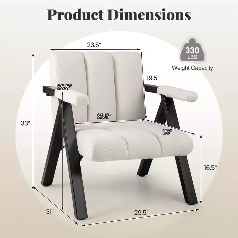 Costway 1/2 Fauteuil d'appoint surdimensionné avec structure en métal et accoudoirs Fauteuil moderne du milieu du siècle Gris/Blanc