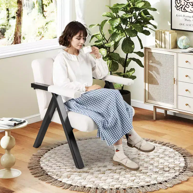 Costway 1/2 Fauteuil d'appoint surdimensionné avec structure en métal et accoudoirs Fauteuil moderne du milieu du siècle Gris/Blanc
