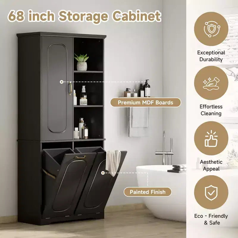 Christopher Knight Home Thorn Armoire de salle de bain de 172 cm avec 2 paniers à linge inclinables, 1 porte et étagères réglables