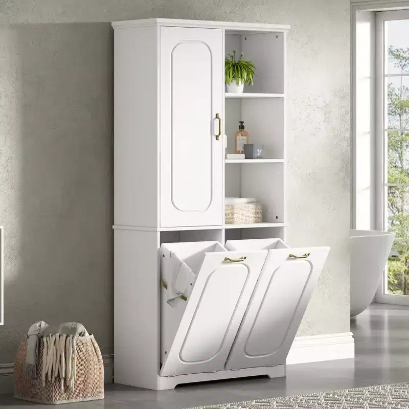Christopher Knight Home Thorn Armoire de salle de bain de 172 cm avec 2 paniers à linge inclinables, 1 porte et étagères réglables