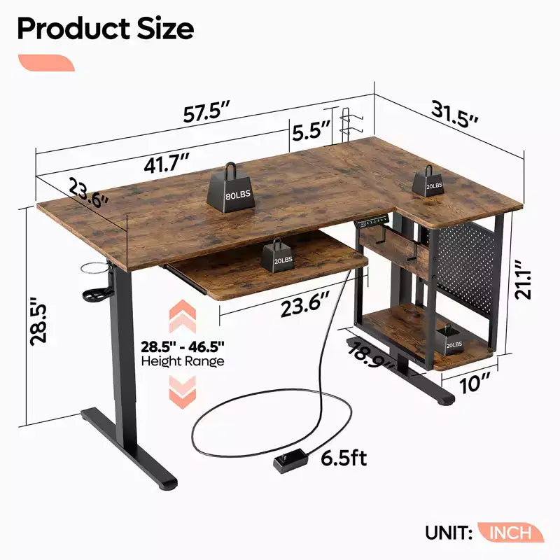 Bureau de jeu debout Bestier 57, bureau d'écriture réglable en hauteur, poste de travail assis-debout, table d'ordinateur de bureau à domicile pour l'étude et le tapis de marche