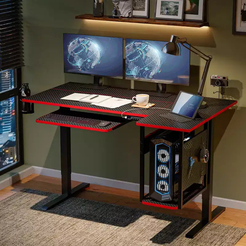 Bureau de jeu debout Bestier 57, bureau d'écriture réglable en hauteur, poste de travail assis-debout, table d'ordinateur de bureau à domicile pour l'étude et le tapis de marche