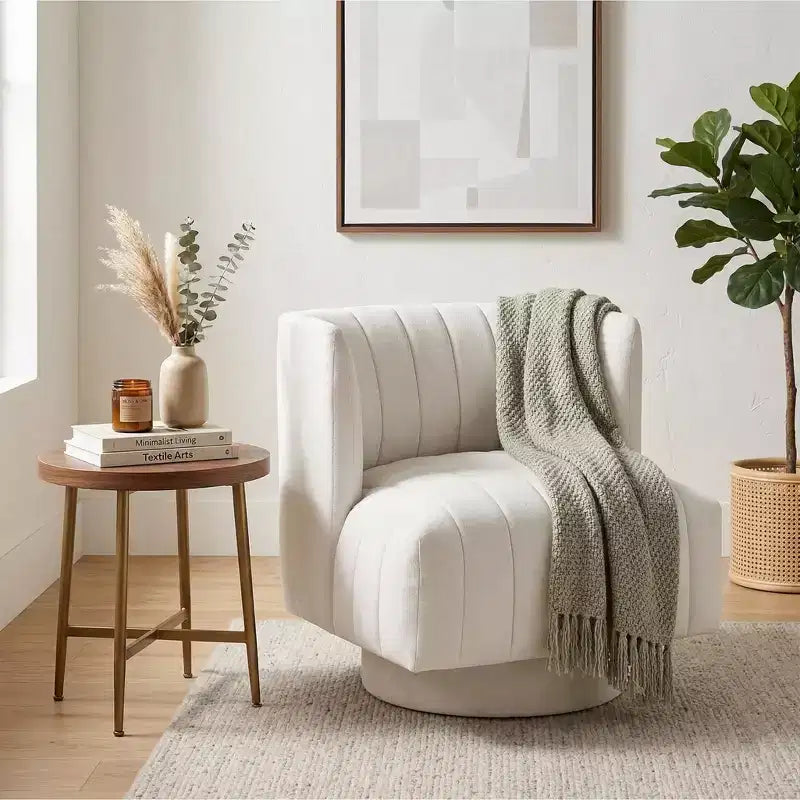 Fauteuil d'appoint contemporain pivotant à 360 degrés en tissu avec dossier incurvé GDFStudio Avery
