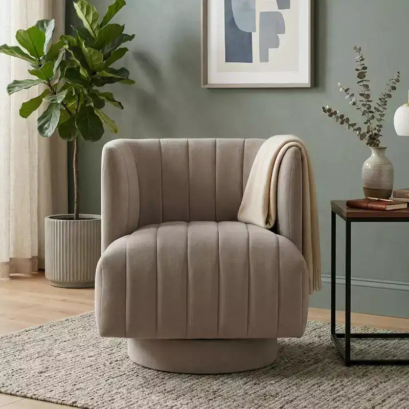 Fauteuil d'appoint contemporain pivotant à 360 degrés en tissu avec dossier incurvé GDFStudio Avery