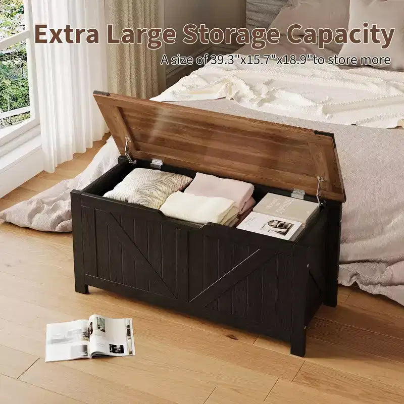 Banc de rangement en bois à dessus relevable de 39,4 po, organisateur d'entrée vintage et coffre à jouets, meuble d'appoint multifonctionnel pour la maison ou le salon
