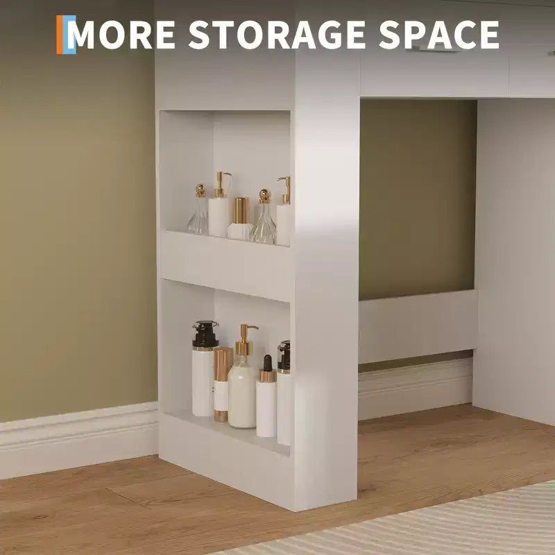 Coiffeuse de 41 pouces avec miroir 10 ampoules, prises intégrées, 3 modes d'éclairage, 5 tiroirs et tabouret rembourré, table de maquillage pour chambre à coucher