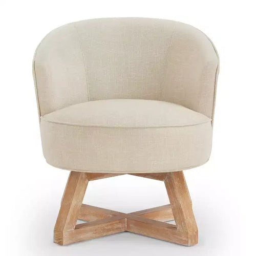 Fauteuil pivotant à 360°, fauteuil de salon en lin avec base en bois en forme de croix, fauteuil pour salon, chambre, bureau - ModernLuxe
