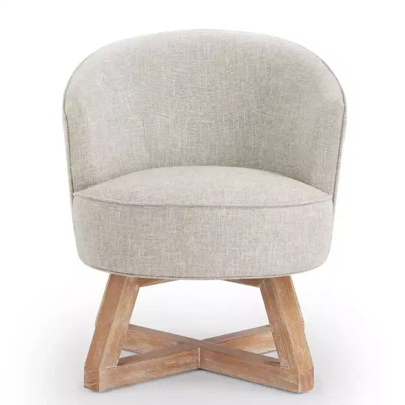 Fauteuil pivotant à 360°, fauteuil de salon en lin avec base en bois en forme de croix, fauteuil pour salon, chambre, bureau - ModernLuxe