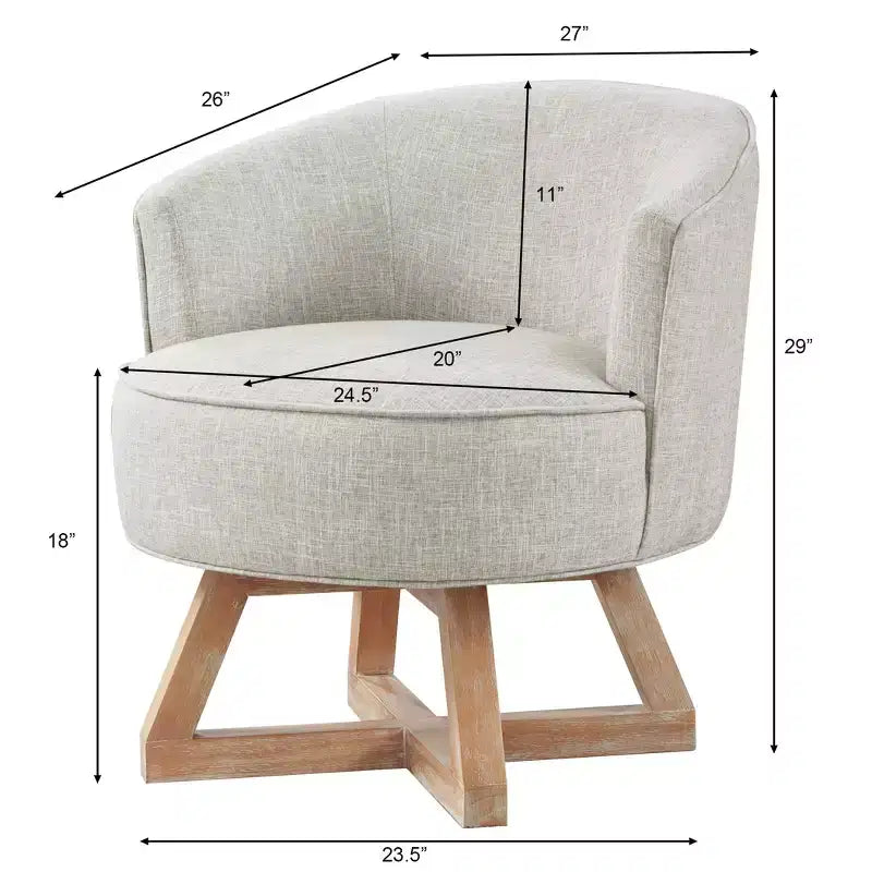 Fauteuil pivotant à 360°, fauteuil de salon en lin avec base en bois en forme de croix, fauteuil pour salon, chambre, bureau - ModernLuxe