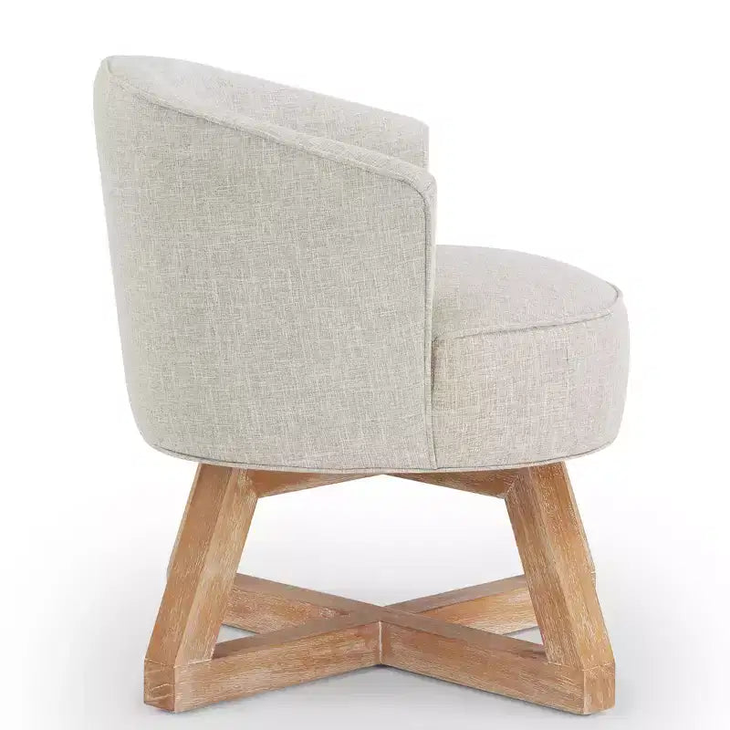Fauteuil pivotant à 360°, fauteuil de salon en lin avec base en bois en forme de croix, fauteuil pour salon, chambre, bureau - ModernLuxe