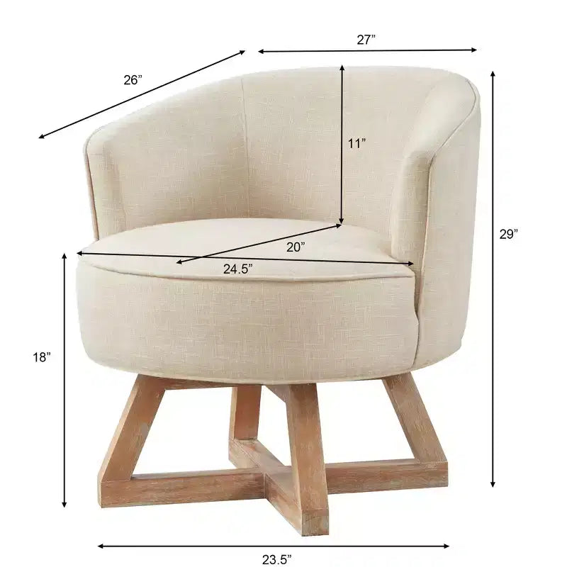 Fauteuil pivotant à 360°, fauteuil de salon en lin avec base en bois en forme de croix, fauteuil pour salon, chambre, bureau - ModernLuxe