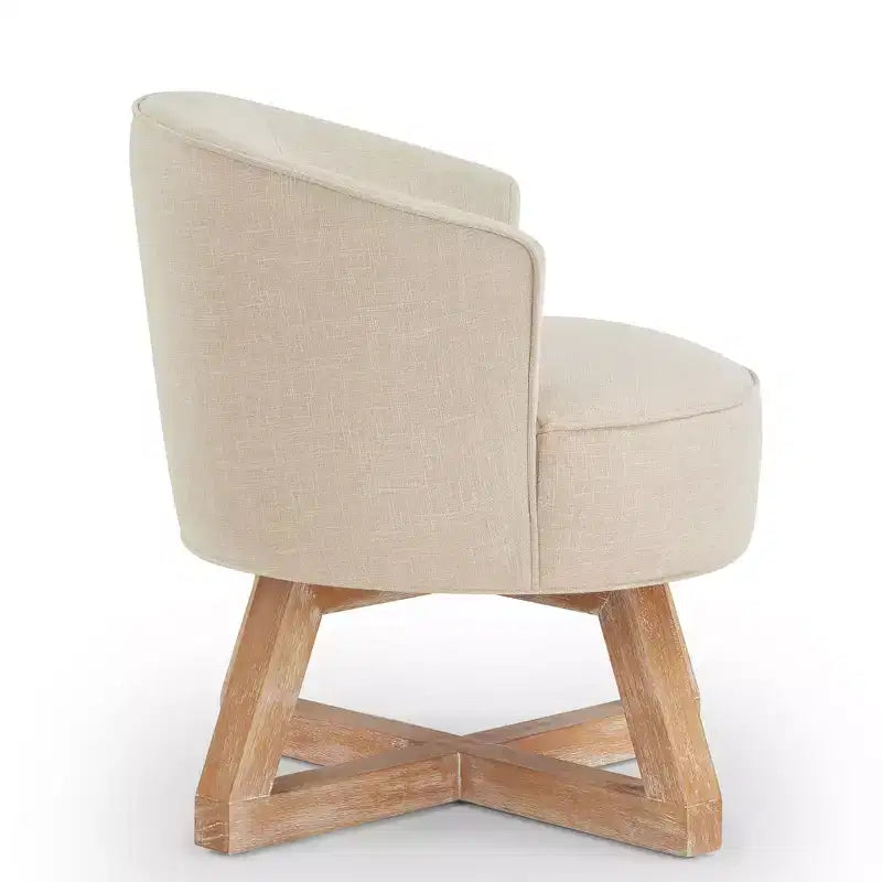 Fauteuil pivotant à 360°, fauteuil de salon en lin avec base en bois en forme de croix, fauteuil pour salon, chambre, bureau - ModernLuxe