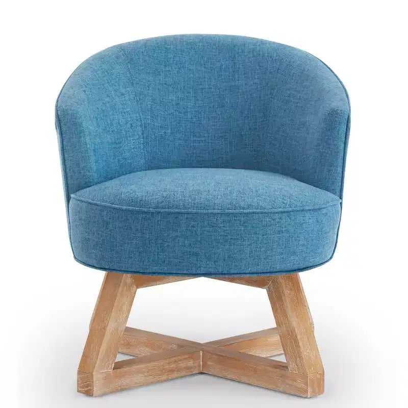 Fauteuil pivotant à 360°, fauteuil de salon en lin avec base en bois en forme de croix, fauteuil pour salon, chambre, bureau - ModernLuxe