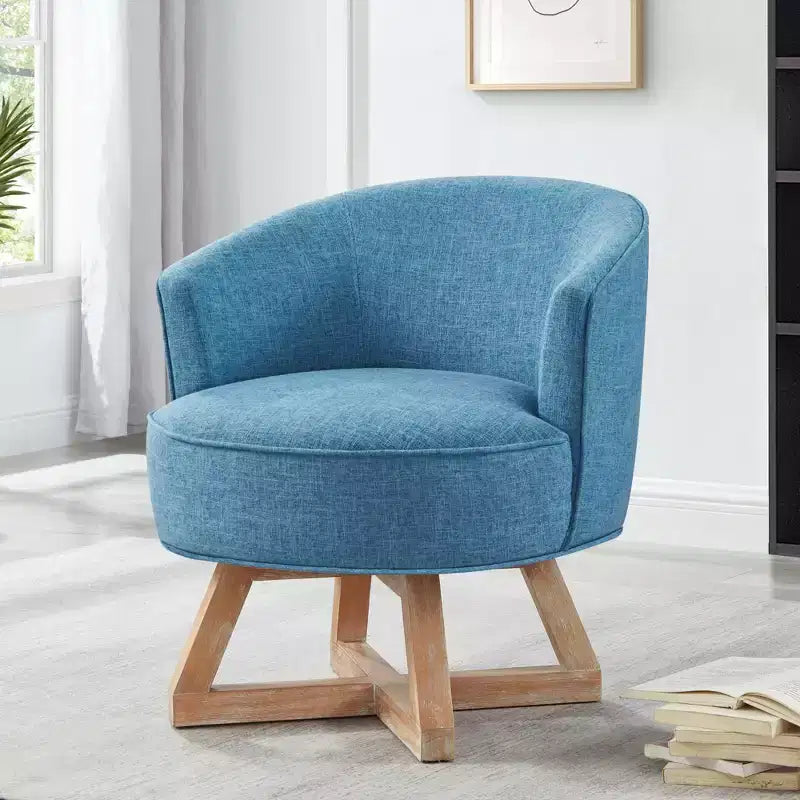 Fauteuil pivotant à 360°, fauteuil de salon en lin avec base en bois en forme de croix, fauteuil pour salon, chambre, bureau - ModernLuxe