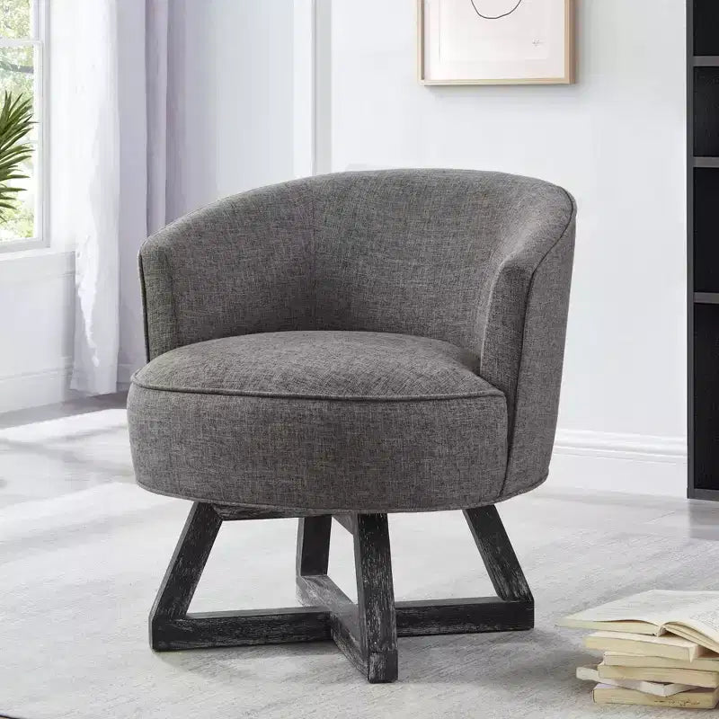 Fauteuil pivotant à 360°, fauteuil de salon en lin avec base en bois en forme de croix, fauteuil pour salon, chambre, bureau - ModernLuxe