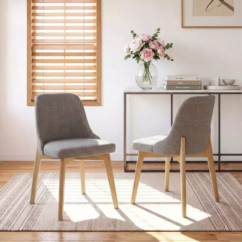 PexFix Chaises de salle à manger rembourrées en bois massif, lot de 2, chaises d'appoint de cuisine en tissu de style Mid-Century avec dossier ergonomique et revêtement en lin respirant