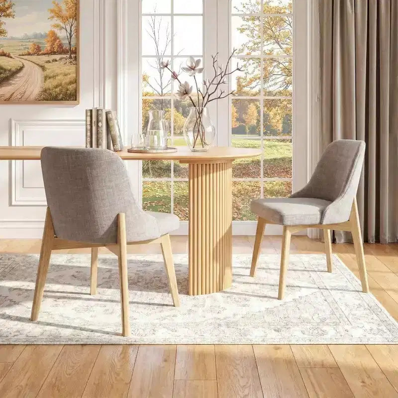PexFix Chaises de salle à manger rembourrées en bois massif, lot de 2, chaises d'appoint de cuisine en tissu de style Mid-Century avec dossier ergonomique et revêtement en lin respirant
