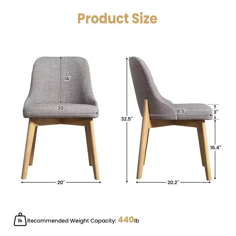 PexFix Chaises de salle à manger rembourrées en bois massif, lot de 2, chaises d'appoint de cuisine en tissu de style Mid-Century avec dossier ergonomique et revêtement en lin respirant