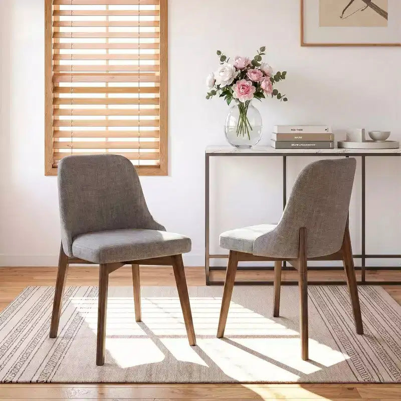 PexFix Chaises de salle à manger rembourrées en bois massif, lot de 2, chaises d'appoint de cuisine en tissu de style Mid-Century avec dossier ergonomique et revêtement en lin respirant