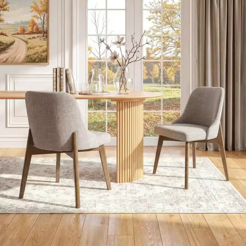 PexFix Chaises de salle à manger rembourrées en bois massif, lot de 2, chaises d'appoint de cuisine en tissu de style Mid-Century avec dossier ergonomique et revêtement en lin respirant
