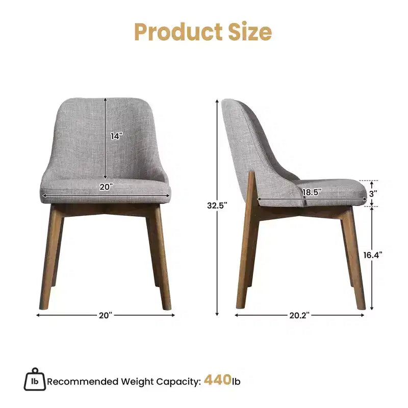 PexFix Chaises de salle à manger rembourrées en bois massif, lot de 2, chaises d'appoint de cuisine en tissu de style Mid-Century avec dossier ergonomique et revêtement en lin respirant
