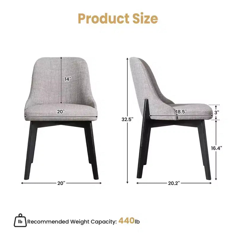 PexFix Chaises de salle à manger rembourrées en bois massif, lot de 2, chaises d'appoint de cuisine en tissu de style Mid-Century avec dossier ergonomique et revêtement en lin respirant