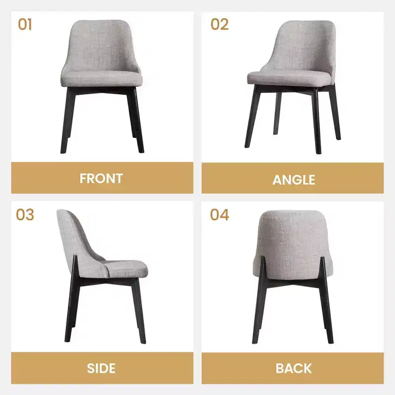 PexFix Chaises de salle à manger rembourrées en bois massif, lot de 2, chaises d'appoint de cuisine en tissu de style Mid-Century avec dossier ergonomique et revêtement en lin respirant