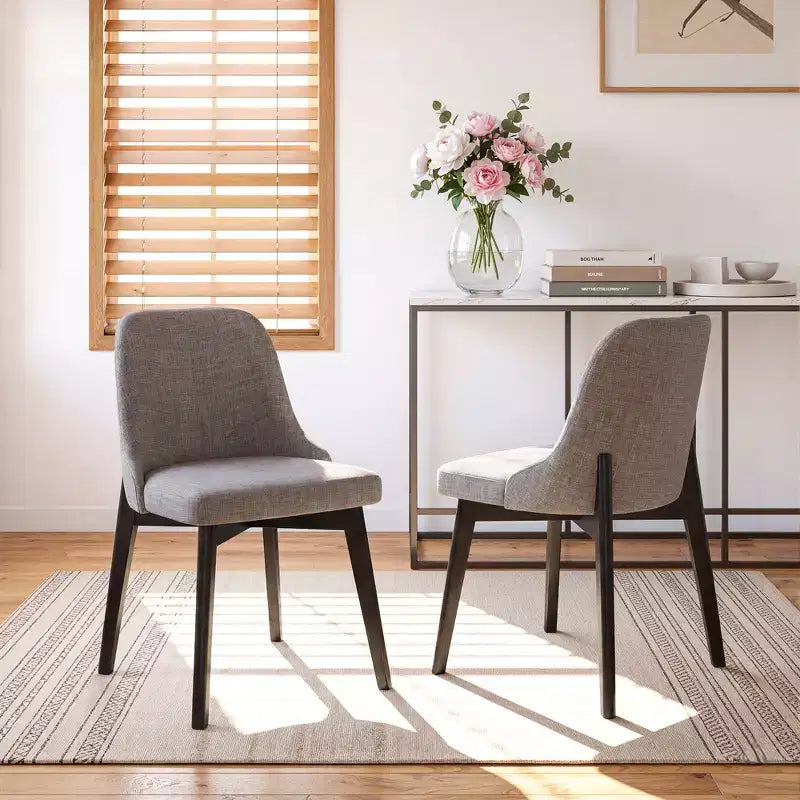 PexFix Solid Wood Upholstered Dining Chairs Set of 2 Mid-Century Modern Fabric Kitchen Side Chairs with Ergonomic Backrest Breathable Linen Upholstery