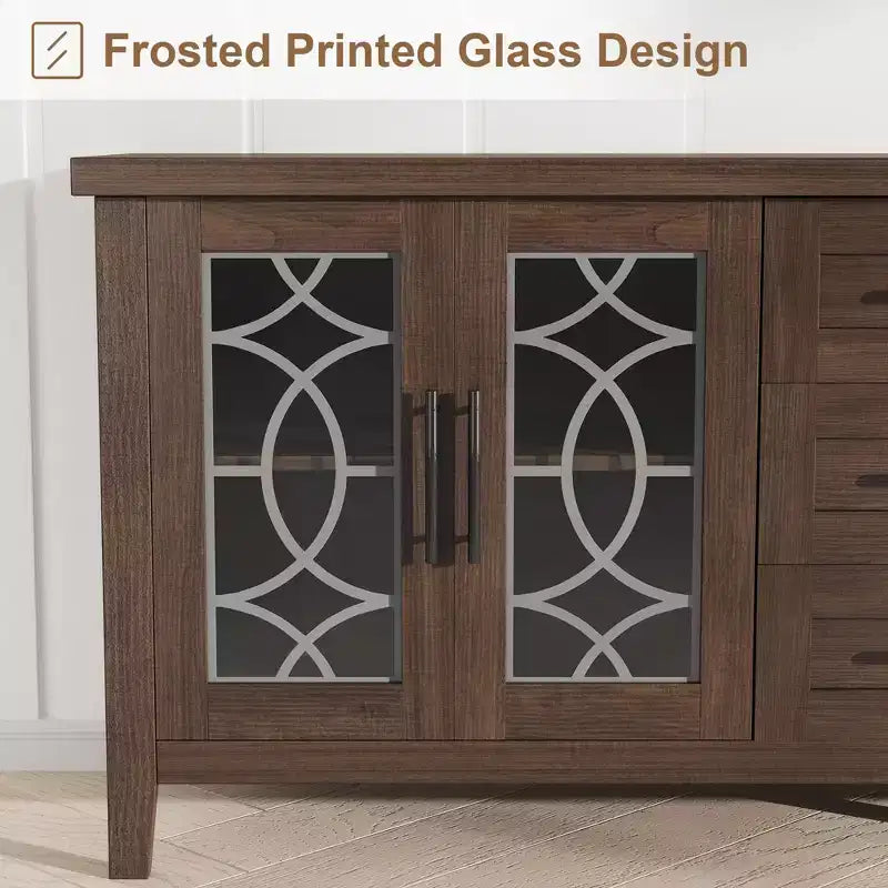 Meuble TV rustique de 70 pouces, meuble de divertissement style ferme avec porte en verre, armoires de rangement, tiroirs, console multimédia moderne pour salon