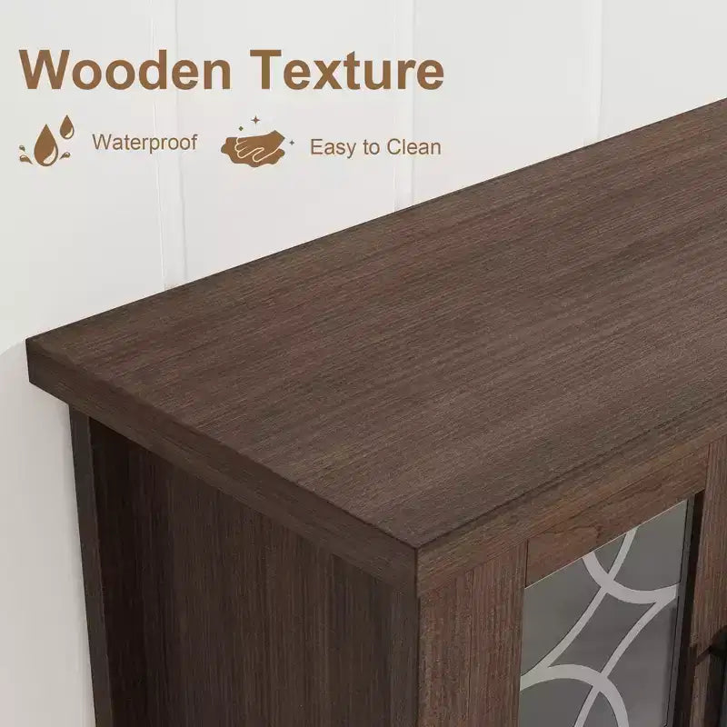 Meuble TV rustique de 70 pouces, meuble de divertissement style ferme avec porte en verre, armoires de rangement, tiroirs, console multimédia moderne pour salon
