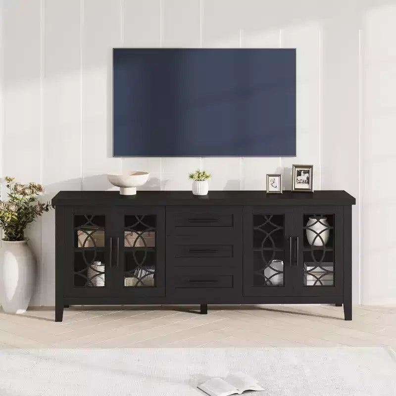Rustic 70 Inch TV Stand,Farmhouse Entertainment Center with Glass Door,Storage Cabinets,Drawers,Modern Media Console Table for Living Room
