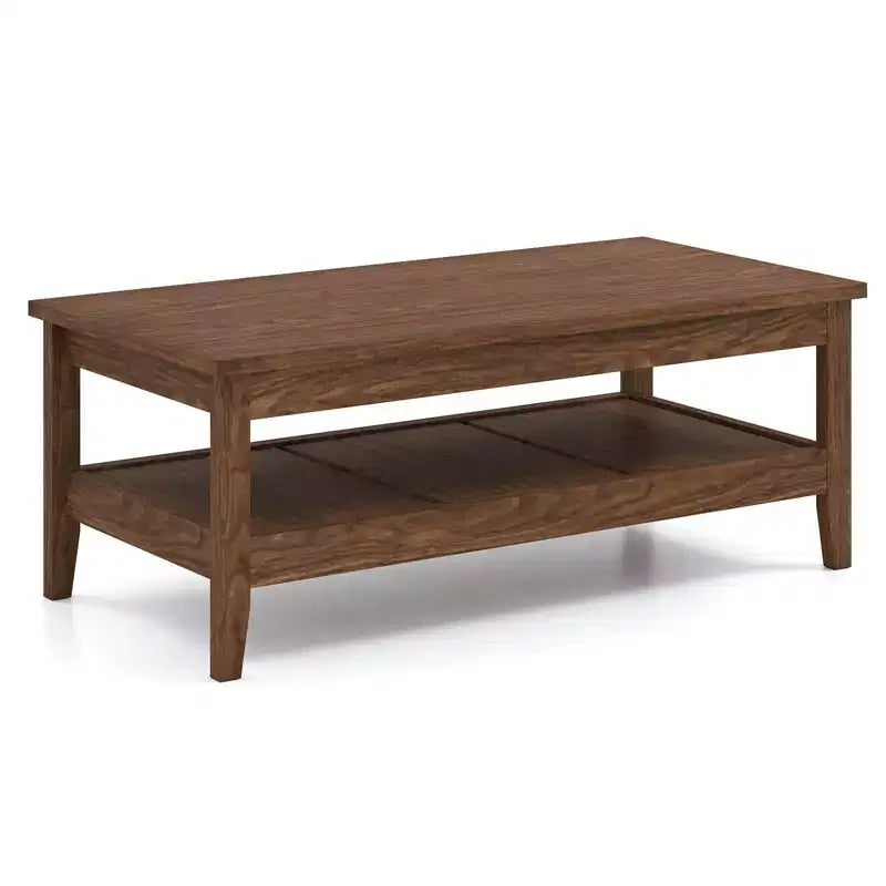 Table basse rectangulaire à 2 niveaux Costway avec étagère de rangement à lattes et plateau épais Bleu charbon/Marron