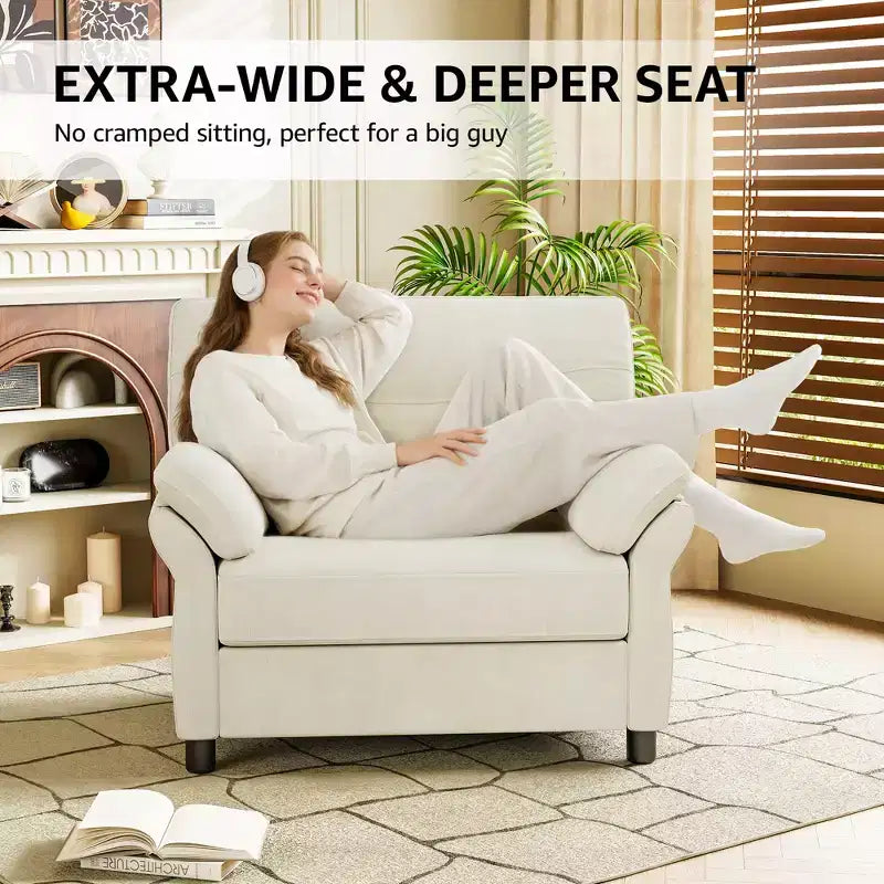 Dyonery 44.5 Fauteuil d'appoint surdimensionné, Fauteuil de lecture confortable en chenille très grand pour salon, chambre, appartement, assemblage sans outils