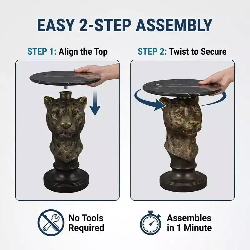 Table d'appoint Tête de Léopard, Table Basse Statue Animale pour Décoration de Salon