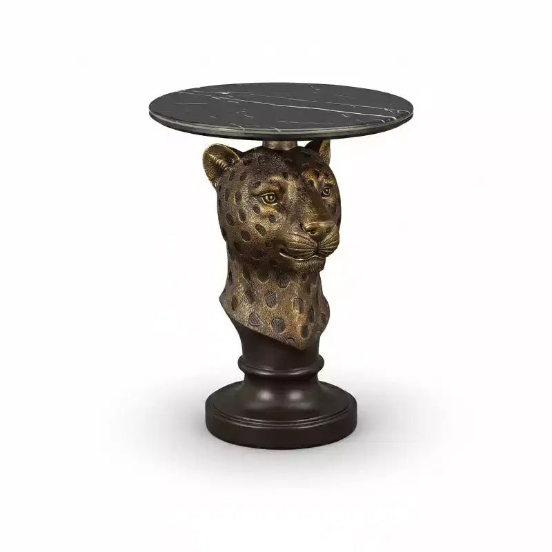 Table d'appoint Tête de Léopard, Table Basse Statue Animale pour Décoration de Salon