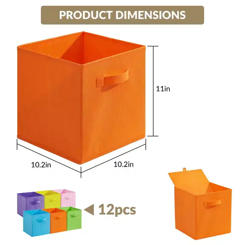 Bacs de rangement pliables en non-tissé, lot de 12, six couleurs macarons, boîtes de rangement avec poignées
