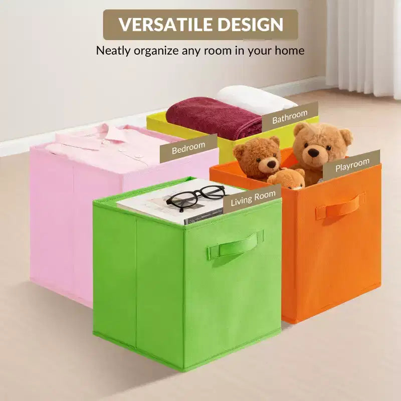 Bacs de rangement pliables en non-tissé, lot de 12, six couleurs macarons, boîtes de rangement avec poignées