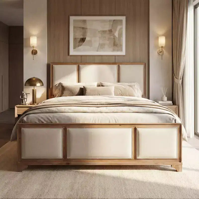 Christopher Knight Home Madison Modern Farmhouse Wood Platform Bed Frame with Upholstered Headboard