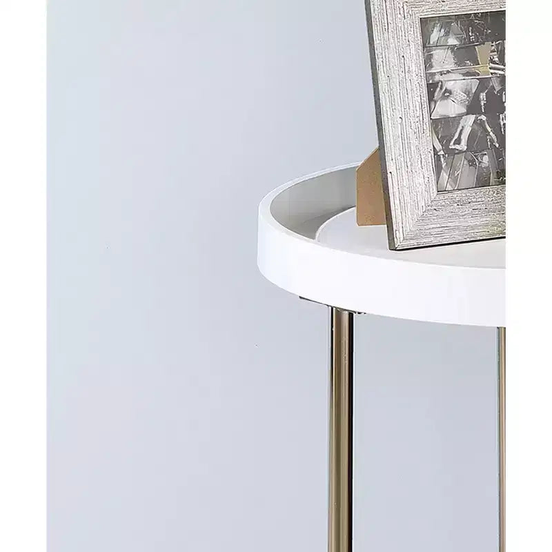 GDFStudio Bebi Table d'appoint ronde moderne en bois et métal avec rebord et panneau latéral en acrylique