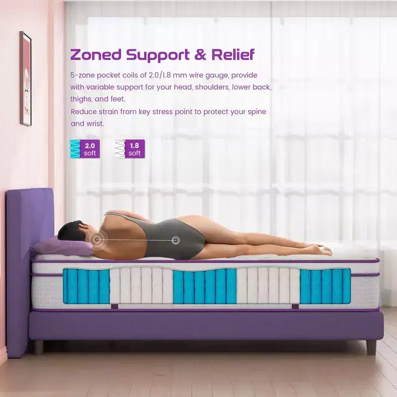 Sersper matelas hybride à ressorts et mousse à mémoire de forme 12 pouces - Compatible avec les lits plateformes, les sommiers tapissiers ou les lits à lattes