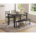 Farmhouse Kitchen Table Chairs Set,47 Dining Table with Bench& Chairs,Metal Frame,Space-Saving Design (Black)